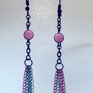 Handmade multicolour rainbow chain dangle earrings
